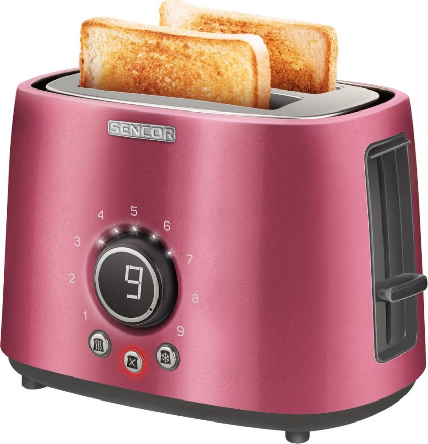 Sencor - Brødrister til 2 skiver med varmehylde 1000W/230V pink
