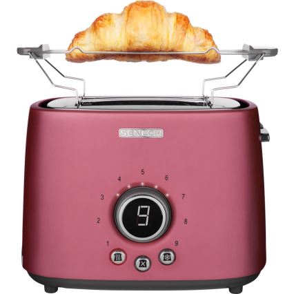Sencor - Brødrister til 2 skiver med varmehylde 1000W/230V pink