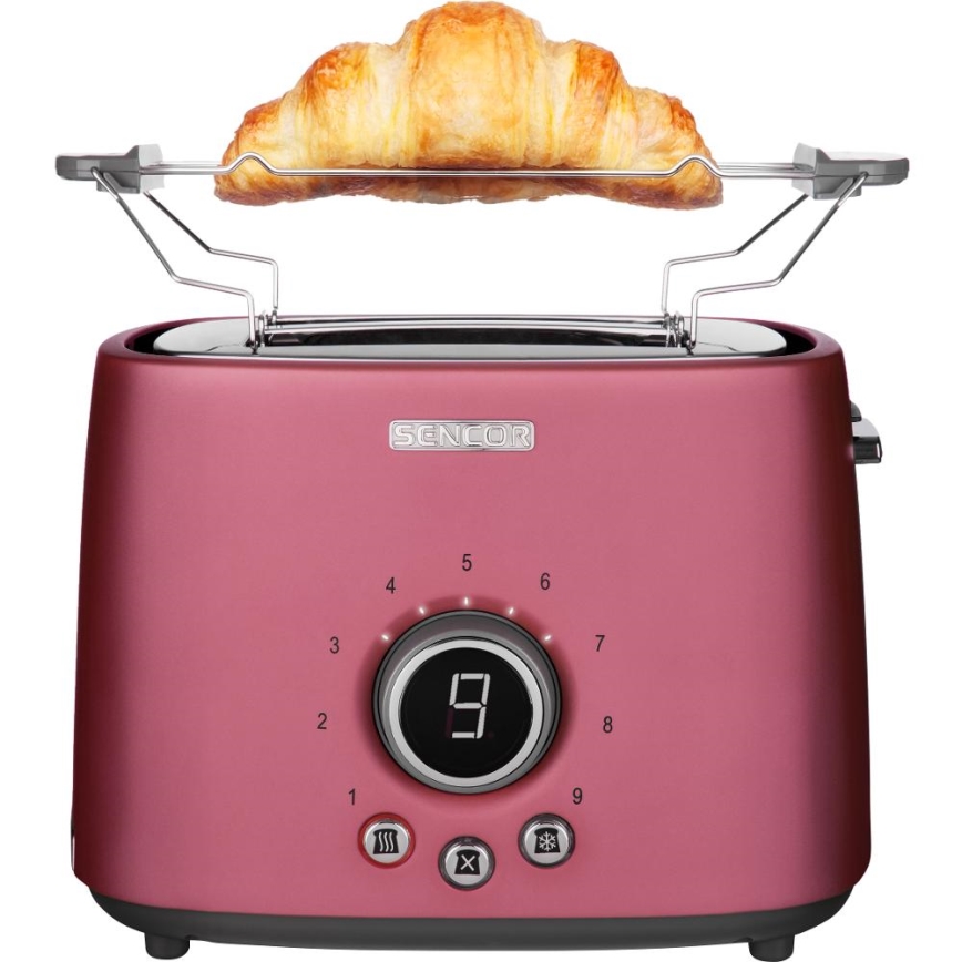 Sencor - Brødrister til 2 skiver med varmehylde 1000W/230V pink