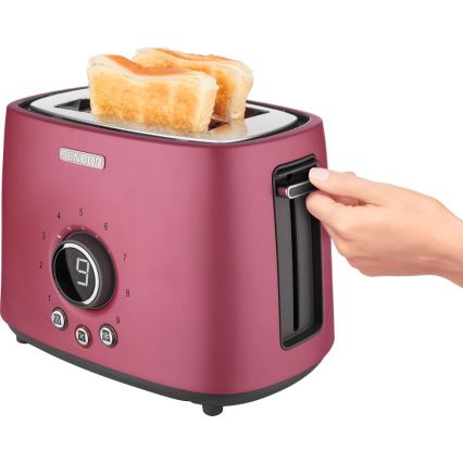 Sencor - Brødrister til 2 skiver med varmehylde 1000W/230V pink
