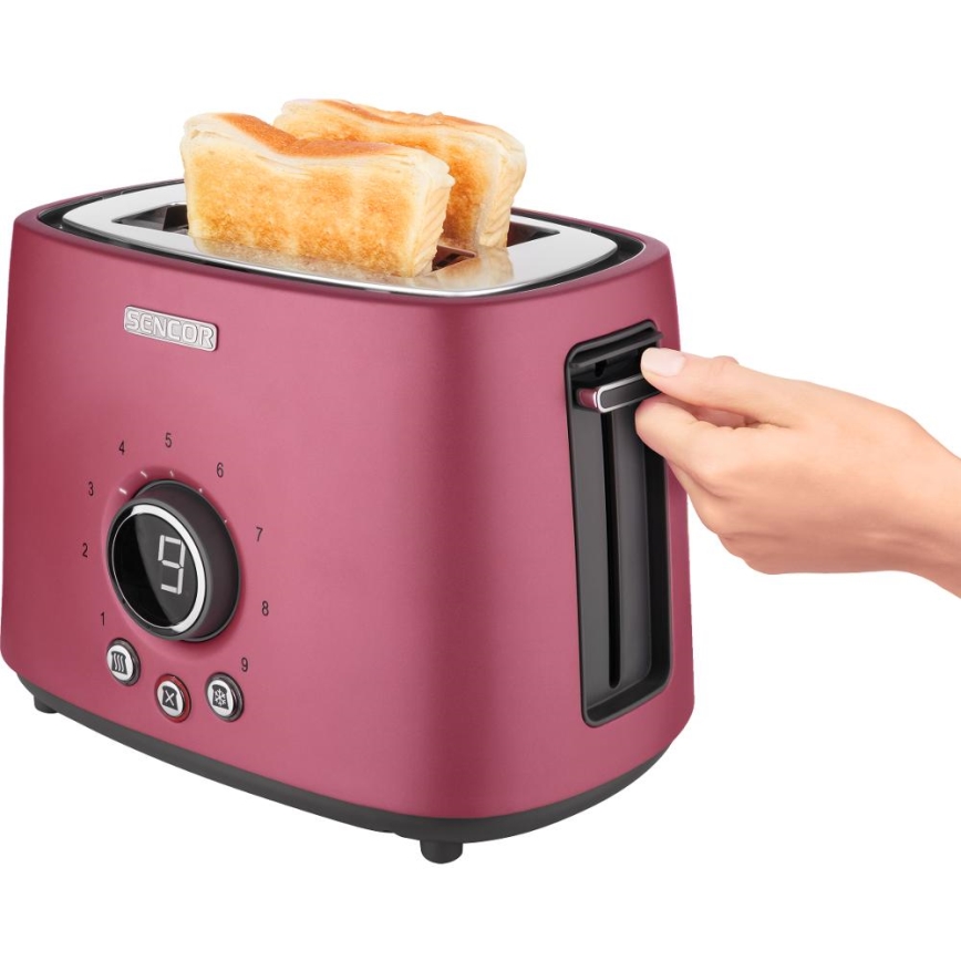 Sencor - Brødrister til 2 skiver med varmehylde 1000W/230V pink