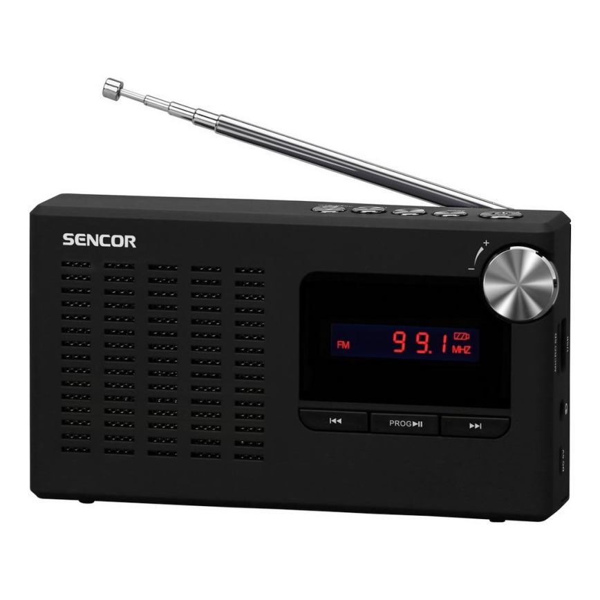 Sencor - Bærbar PLL FM-radiomodtager 5W 800 mAh 3,7V USB og MicroSD