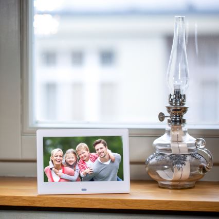 Sencor - Digital fotoramme 7 med højttaler 230V hvid + fjernbetjening
