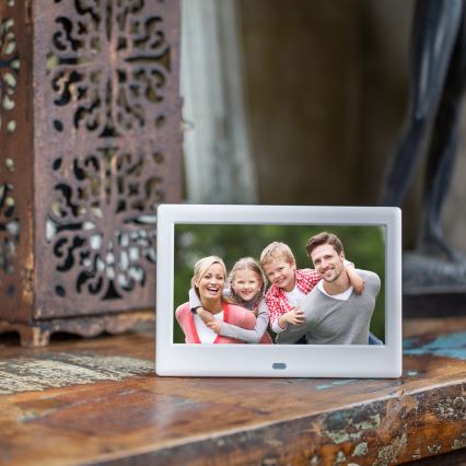 Sencor - Digital fotoramme 7 med højttaler 230V hvid + fjernbetjening