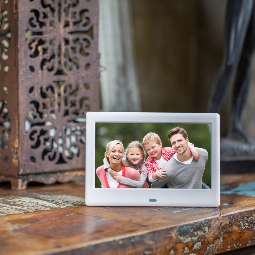 Sencor - Digital fotoramme 7 med højttaler 230V hvid + fjernbetjening