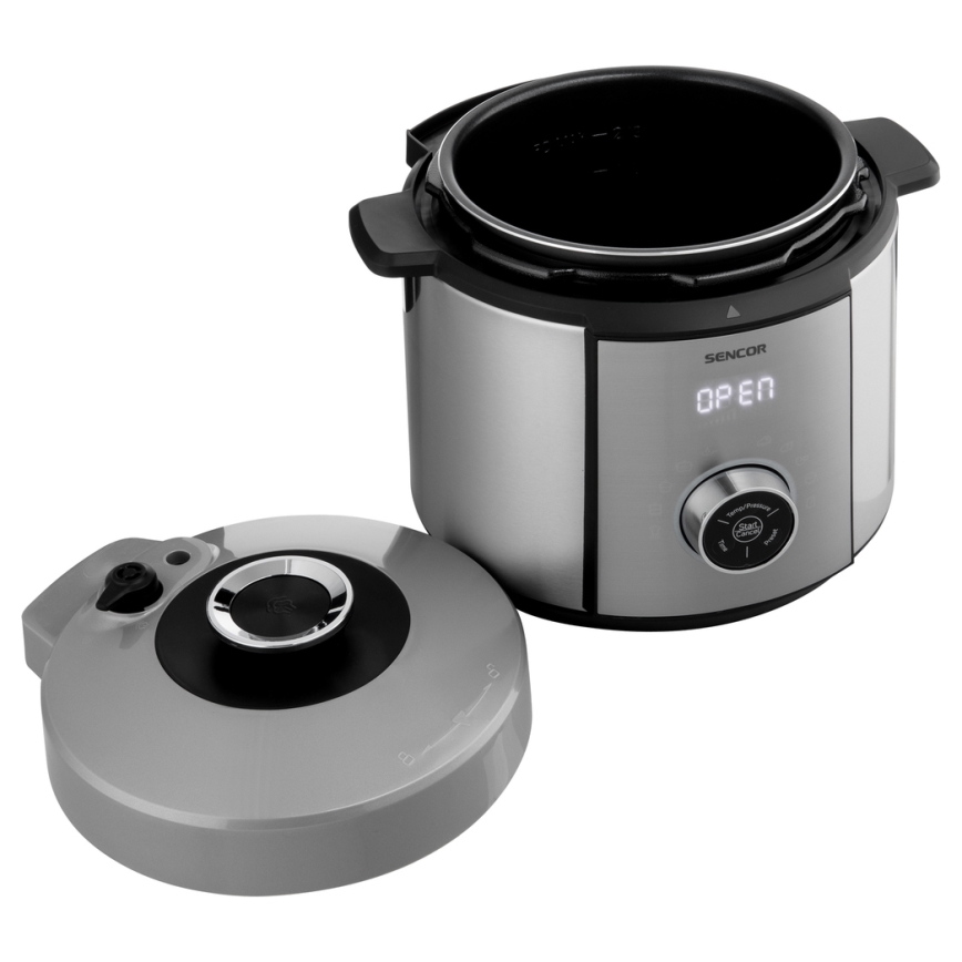 Sencor - Elektrisk trykkoger m. LCD-skærm 1100W/230V 10 funktioner 5,5 l