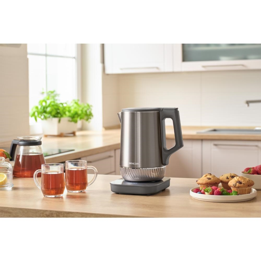 Sencor - Elkedel med temperaturkontrol 1,7 l 1800 W/230 V rustfrit stål