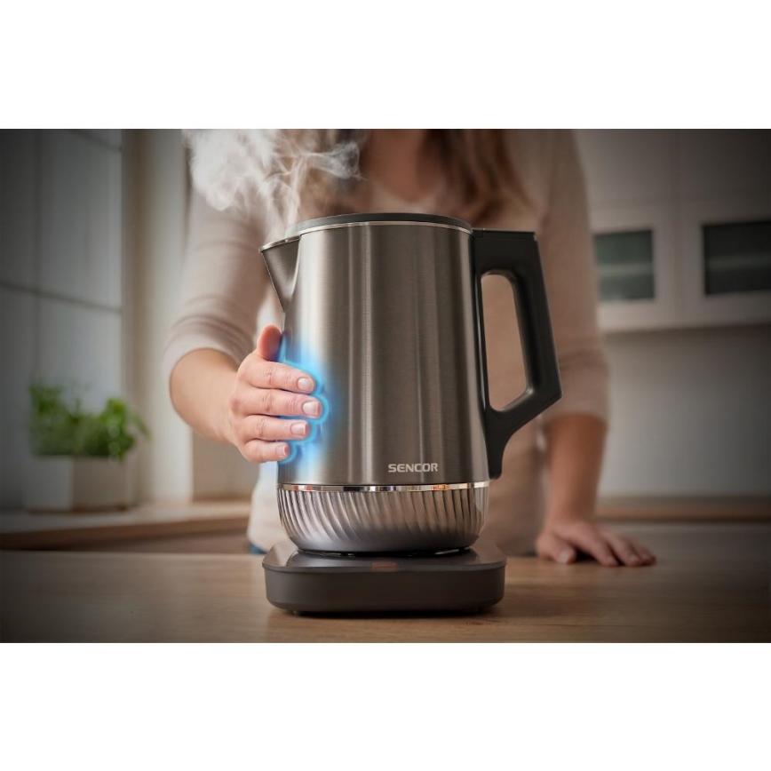 Sencor - Elkedel med temperaturkontrol 1,7 l 1800 W/230 V rustfrit stål