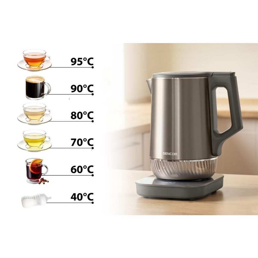 Sencor - Elkedel med temperaturkontrol 1,7 l 1800 W/230 V rustfrit stål