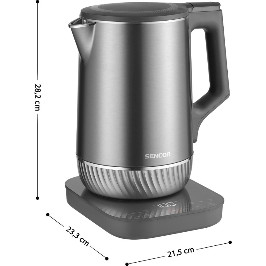 Sencor - Elkedel med temperaturkontrol 1,7 l 1800 W/230 V rustfrit stål