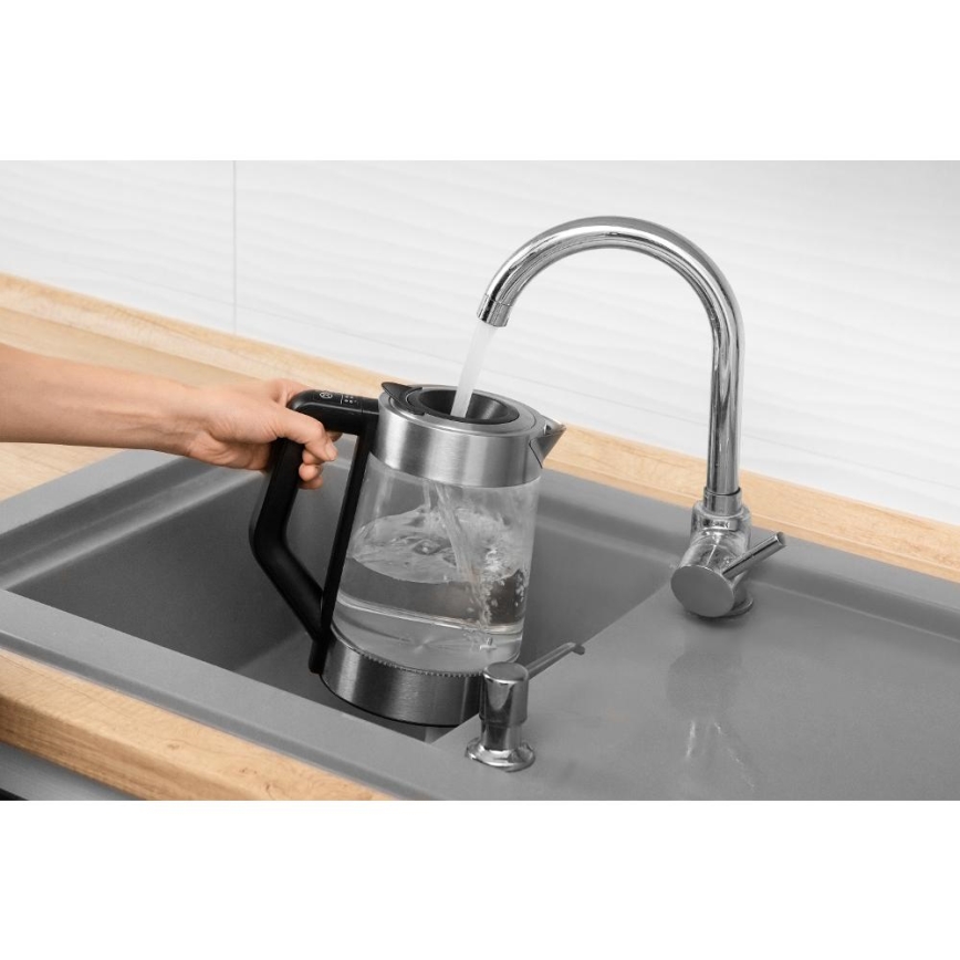Sencor - Elkedel med temperaturregulering 1,7 l 2200W/230V mat krom/sort