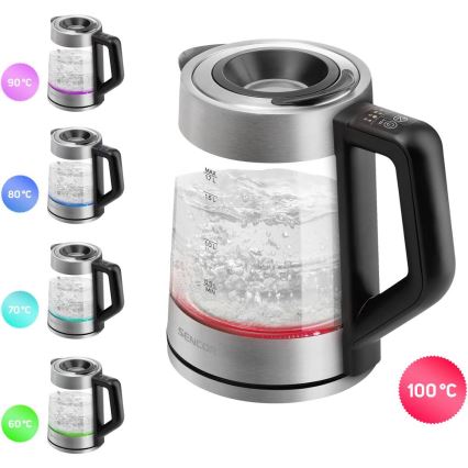 Sencor - Elkedel med temperaturregulering 1,7 l 2200W/230V mat krom/sort