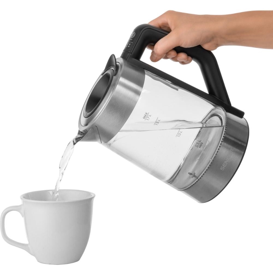 Sencor - Elkedel med temperaturregulering 1,7 l 2200W/230V mat krom/sort