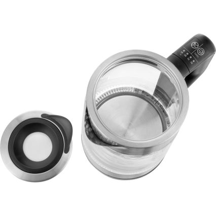 Sencor - Elkedel med temperaturregulering 1,7 l 2200W/230V mat krom/sort