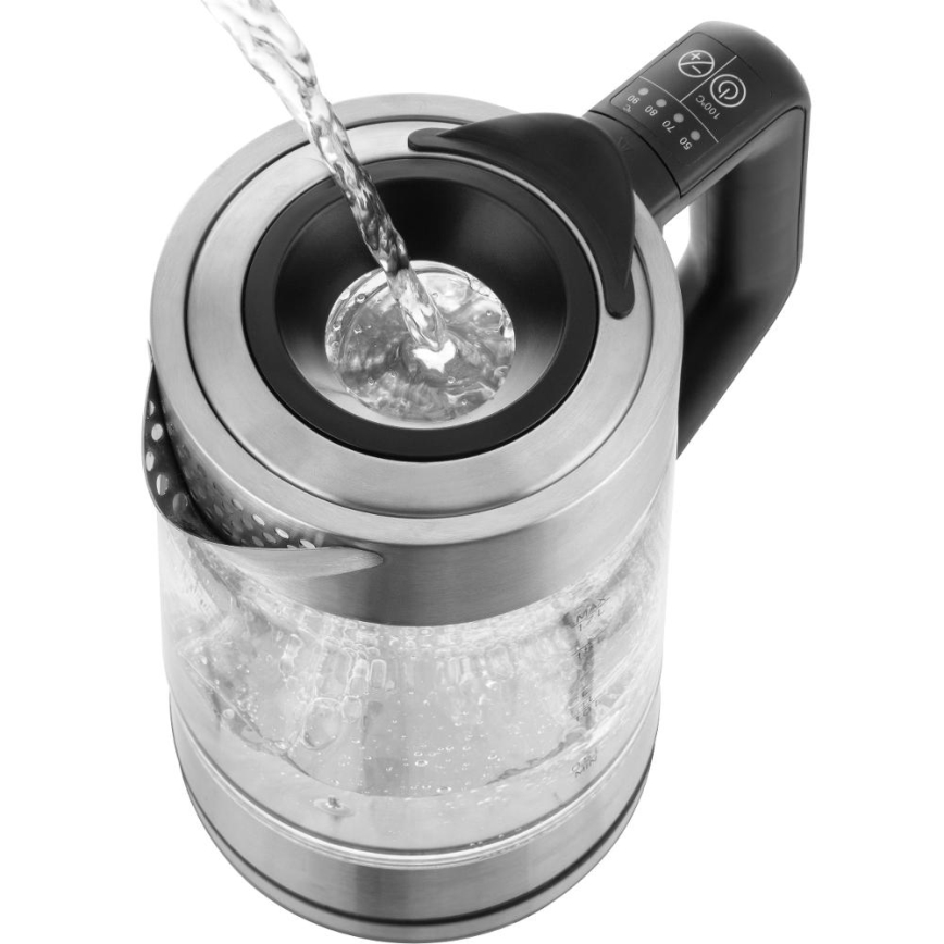 Sencor - Elkedel med temperaturregulering 1,7 l 2200W/230V mat krom/sort