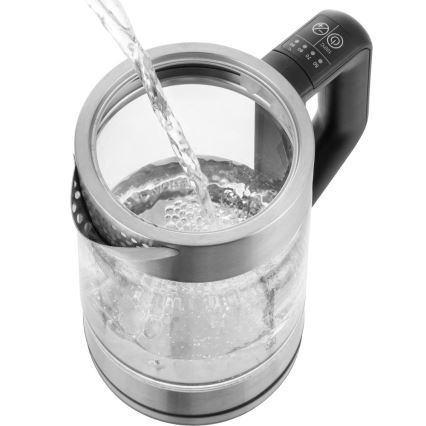 Sencor - Elkedel med temperaturregulering 1,7 l 2200W/230V mat krom/sort