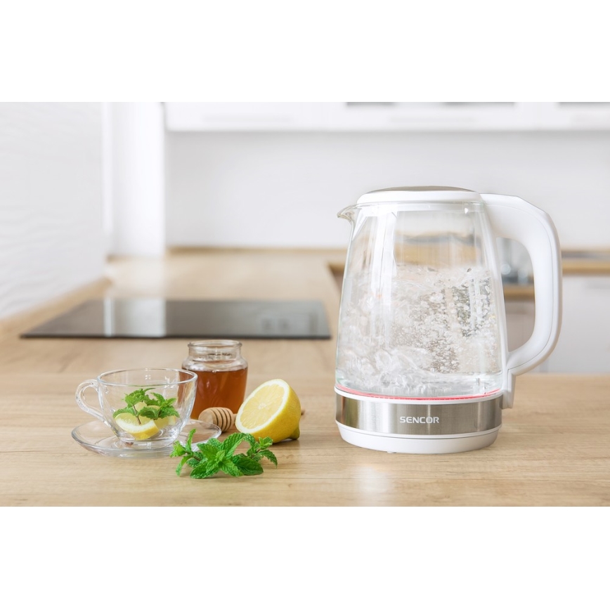 Sencor - Elkedel med termoregulering 2 l 2200W/230V hvid