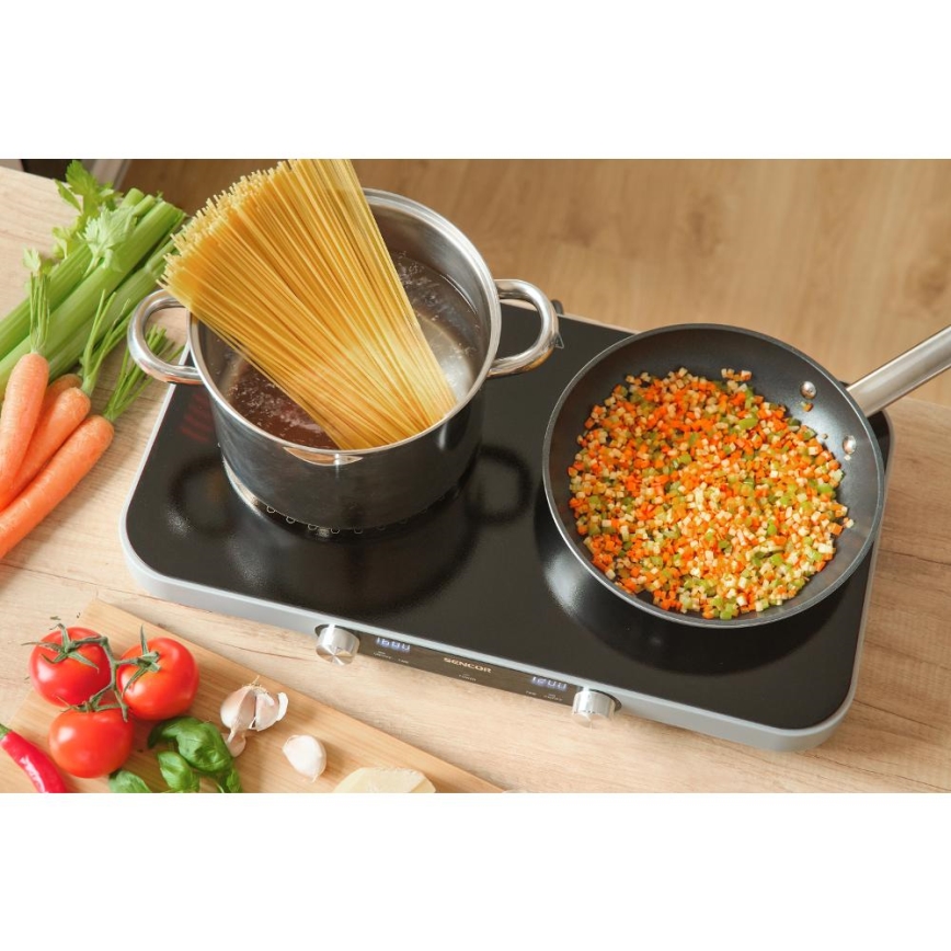Sencor - Glaskeramisk kogeplade med 2 kogezoner med LCD-display 3500W/230V