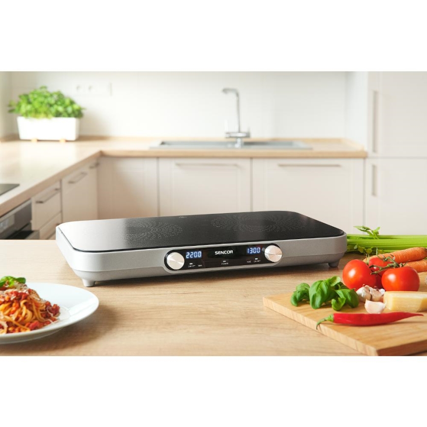 Sencor - Glaskeramisk kogeplade med 2 kogezoner med LCD-display 3500W/230V