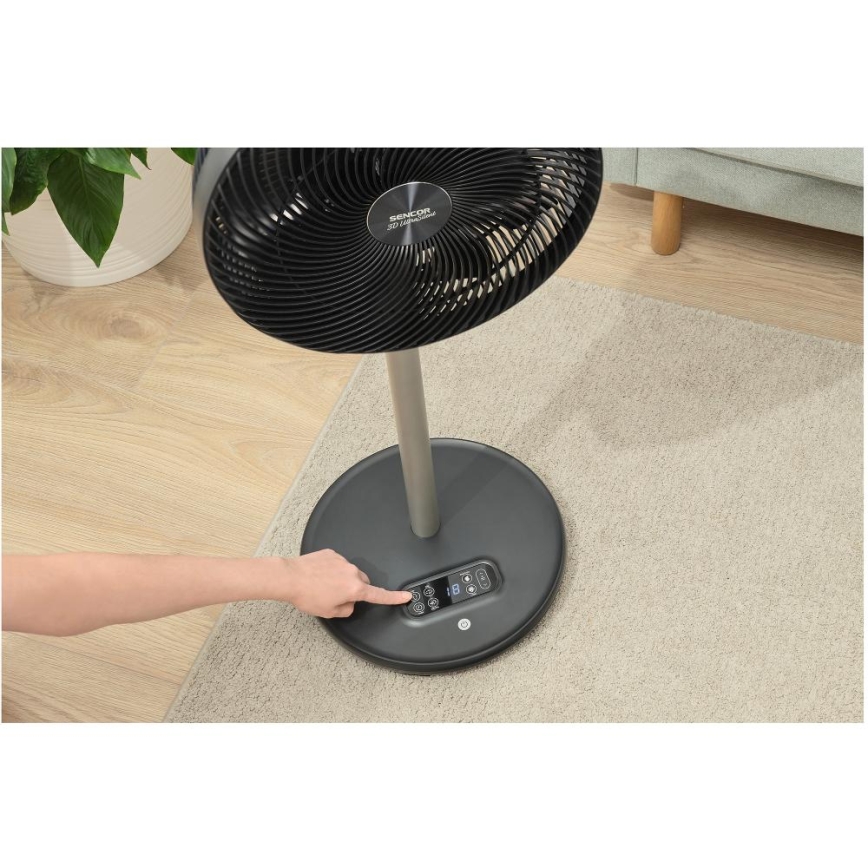 Sencor - Gulvventilator 3D UltraSilent 26W/230V Wi-Fi sort + fjernbetjening