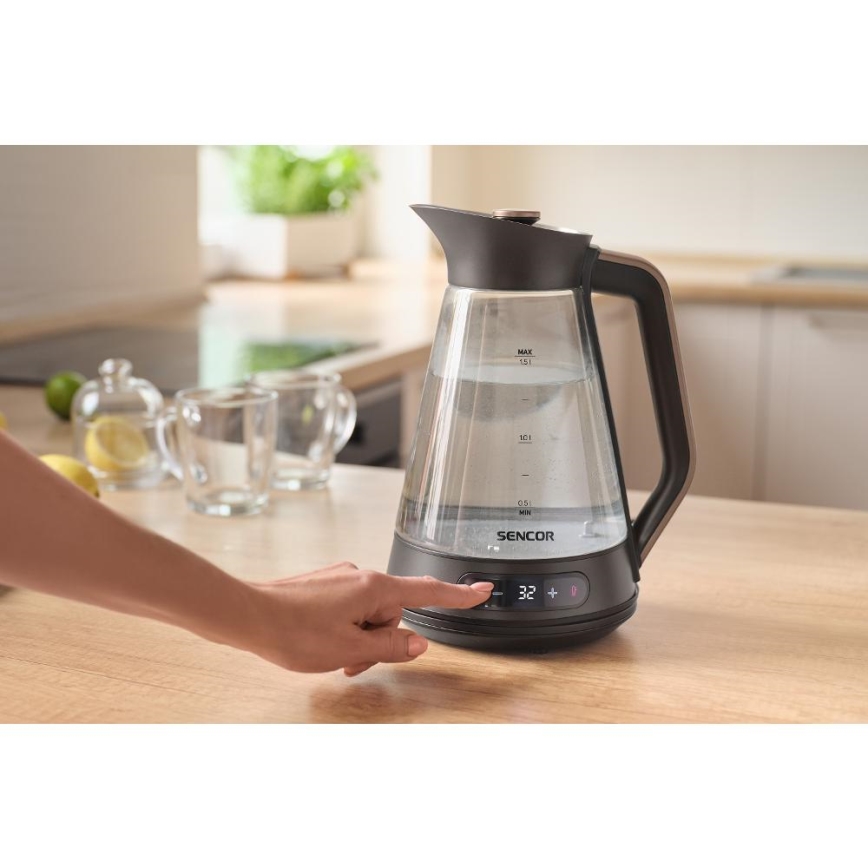 Sencor - Hurtig elkedel med temperaturstyring 1,5 l 2150W/230V sort/rosaguld