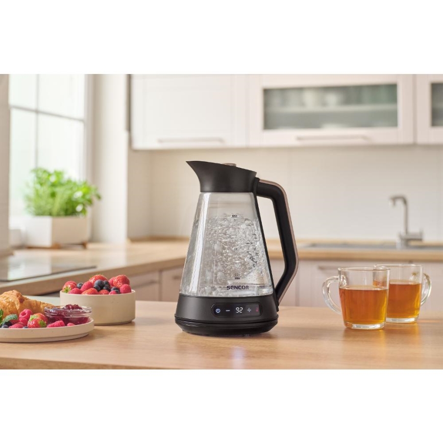 Sencor - Hurtig elkedel med temperaturstyring 1,5 l 2150W/230V sort/rosaguld