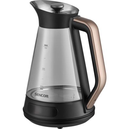 Sencor - Hurtig elkedel med temperaturstyring 1,5 l 2150W/230V sort/rosaguld