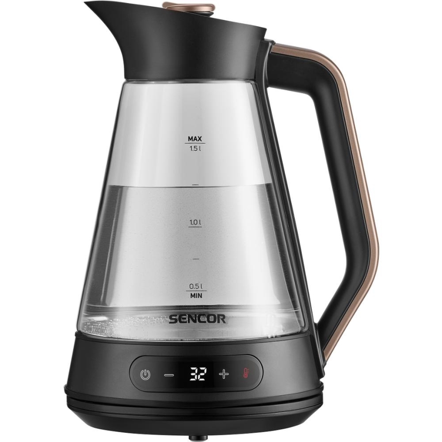 Sencor - Hurtig elkedel med temperaturstyring 1,5 l 2150W/230V sort/rosaguld
