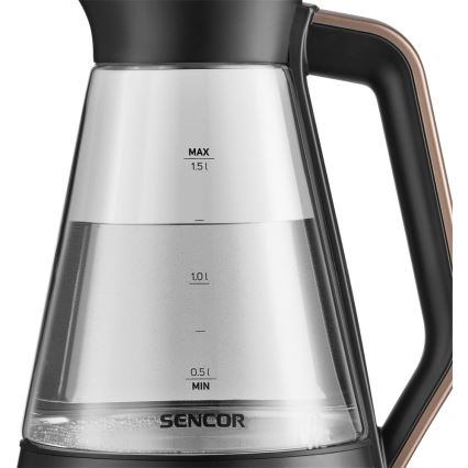 Sencor - Hurtig elkedel med temperaturstyring 1,5 l 2150W/230V sort/rosaguld