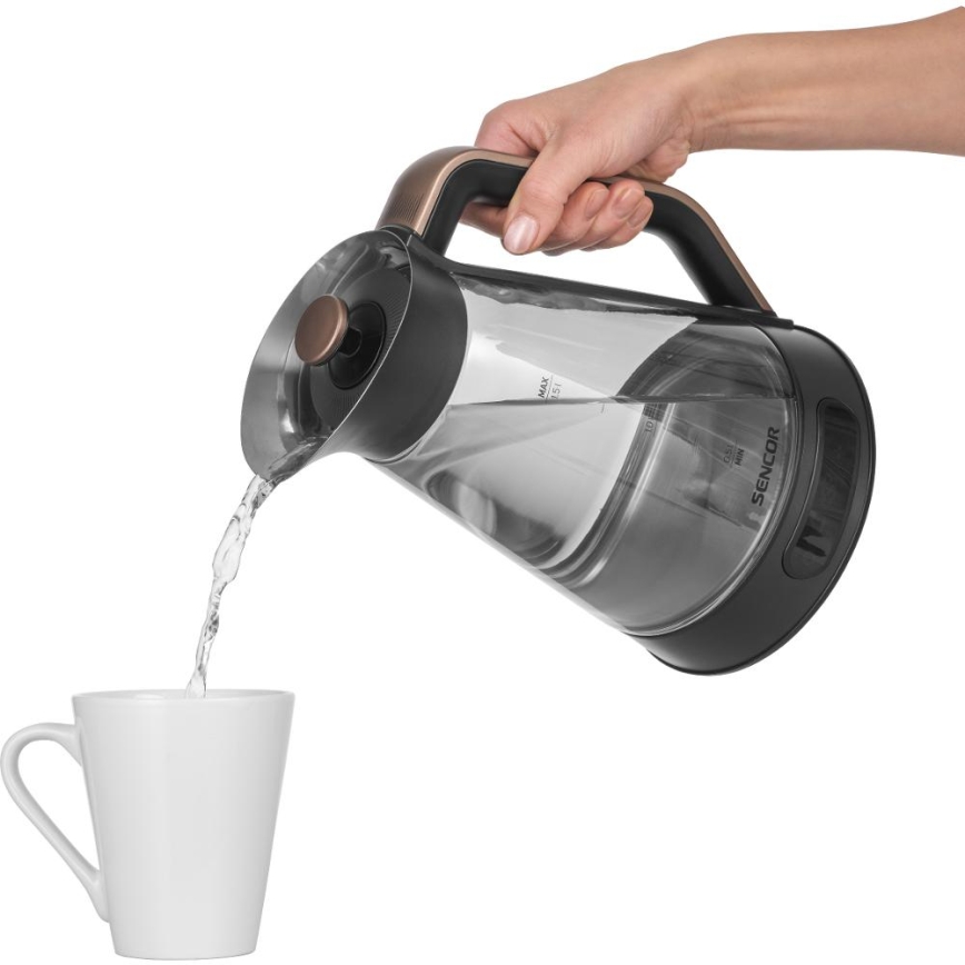 Sencor - Hurtig elkedel med temperaturstyring 1,5 l 2150W/230V sort/rosaguld