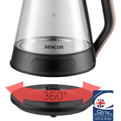 Sencor - Hurtig elkedel med temperaturstyring 1,5 l 2150W/230V sort/rosaguld