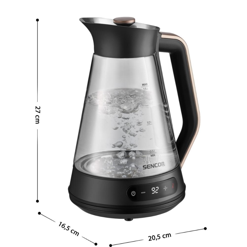 Sencor - Hurtig elkedel med temperaturstyring 1,5 l 2150W/230V sort/rosaguld