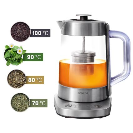 Sencor - Hurtigkogende elkedel med temperaturregulering 1,5 l, 1500 W/230 V, rustfrit stål