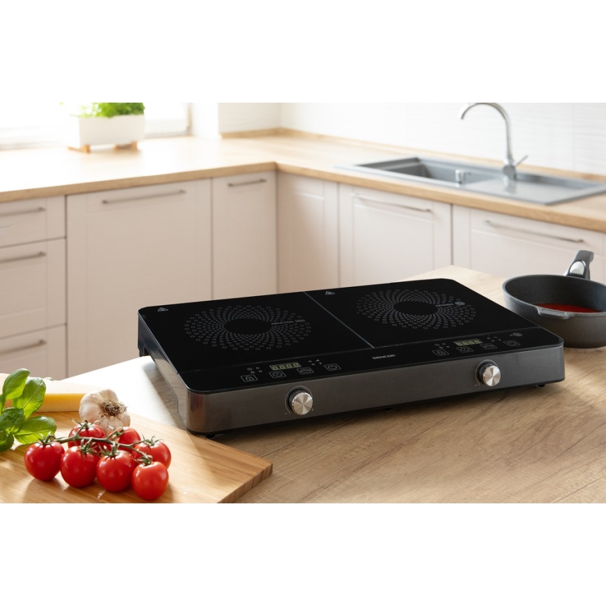 Sencor - Induktionskogeplade m. 2 zoner og LCD-display 3400W/230V
