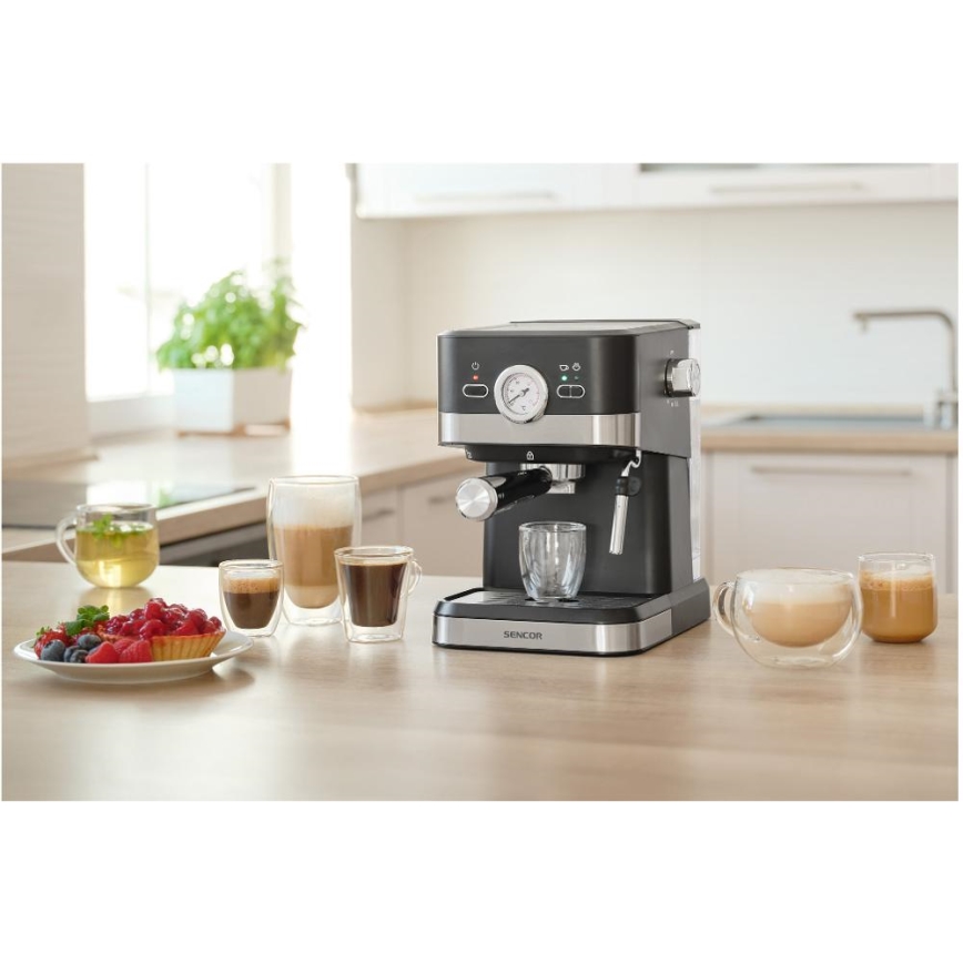 Sencor - Kaffemaskine espresso 1050W/230V sort/mat krom