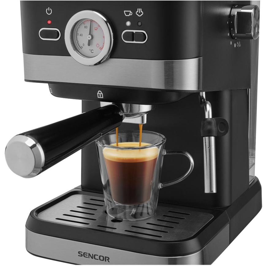 Sencor - Kaffemaskine espresso 1050W/230V sort/mat krom