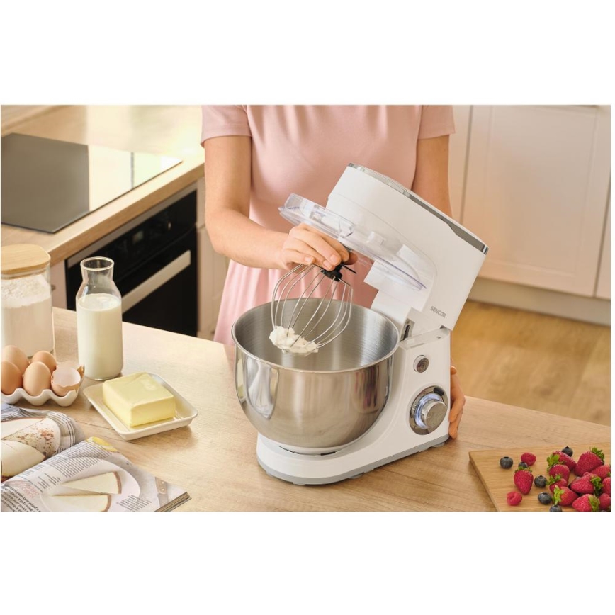 Sencor - Køkkenmaskine med skål i rustfrit stål 1300 W/230 V hvid