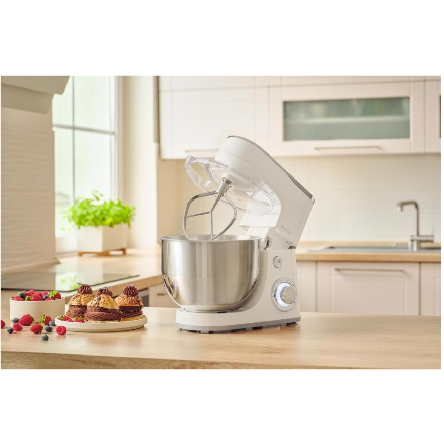 Sencor - Køkkenrobot m. skål i rustfrit stål 1300W/230V hvid