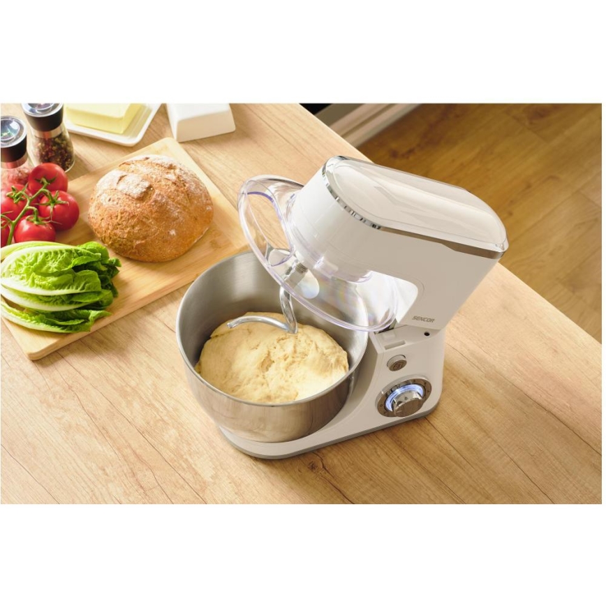 Sencor - Køkkenrobot m. skål i rustfrit stål 1300W/230V hvid