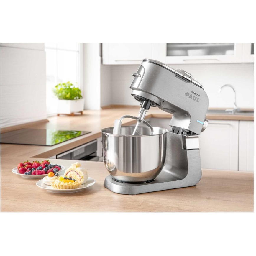 Sencor - Køkkenrobot m. skål i rustfrit stål 1700W/230V mat krom