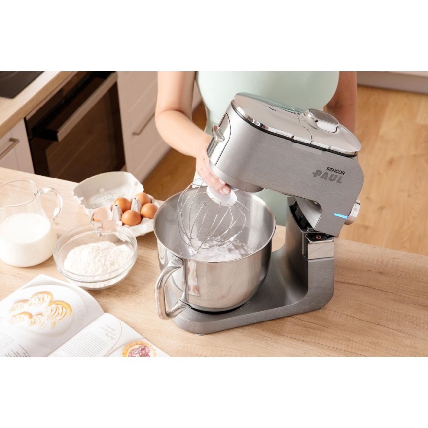 Sencor - Køkkenrobot m. skål i rustfrit stål 1700W/230V mat krom
