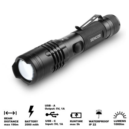 Sencor - LED Genopladelig lommelygte LED/10W IP22 sort