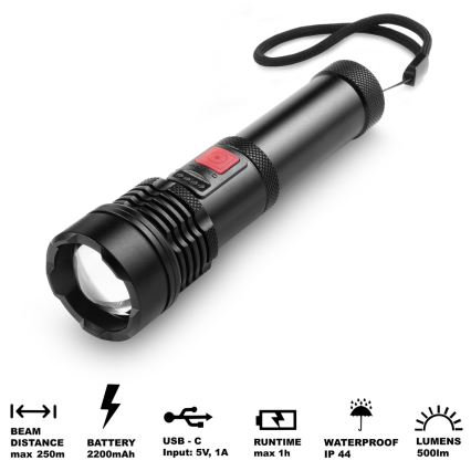 Sencor - LED lommelygte genopladelig LED/5W/2200 mAh IP44 aluminium