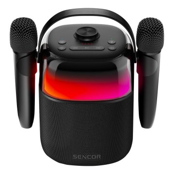 Sencor - LED RGB Højttaler med trådløse mikrofoner 35W 8000 mAh + 2x 1800 mAh IPX5 sort