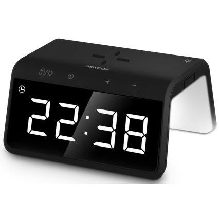 Sencor - LED vækkeur med trådløs opladning og RGB-farver 10W/1xCR2032