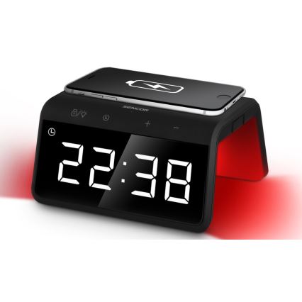 Sencor - LED vækkeur med trådløs opladning og RGB-farver 10W/1xCR2032