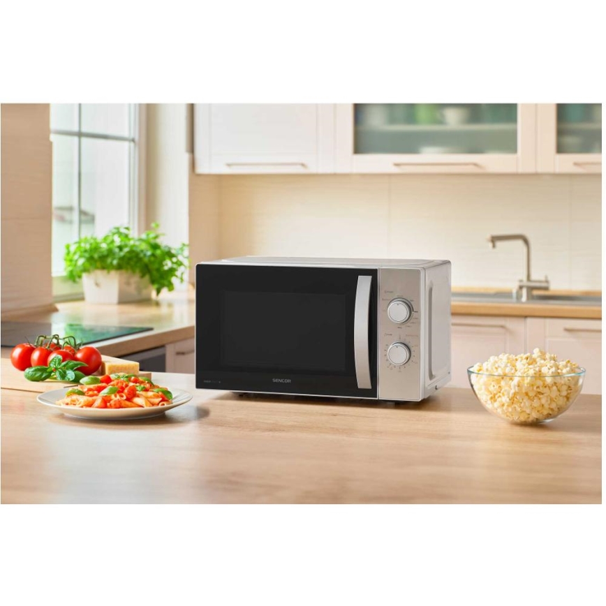 Sencor - Mikrobølgeovn med grillfunktion 700W/1000W/230V 20 l mat krom