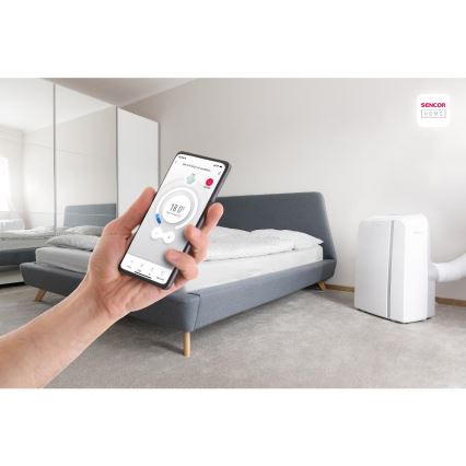 Sencor - Mobil smart airconditionanlæg 3-i-1 med tilbehørssæt 1450W/230V 12000 BTU Wi-Fi hvid + fjernbetjening