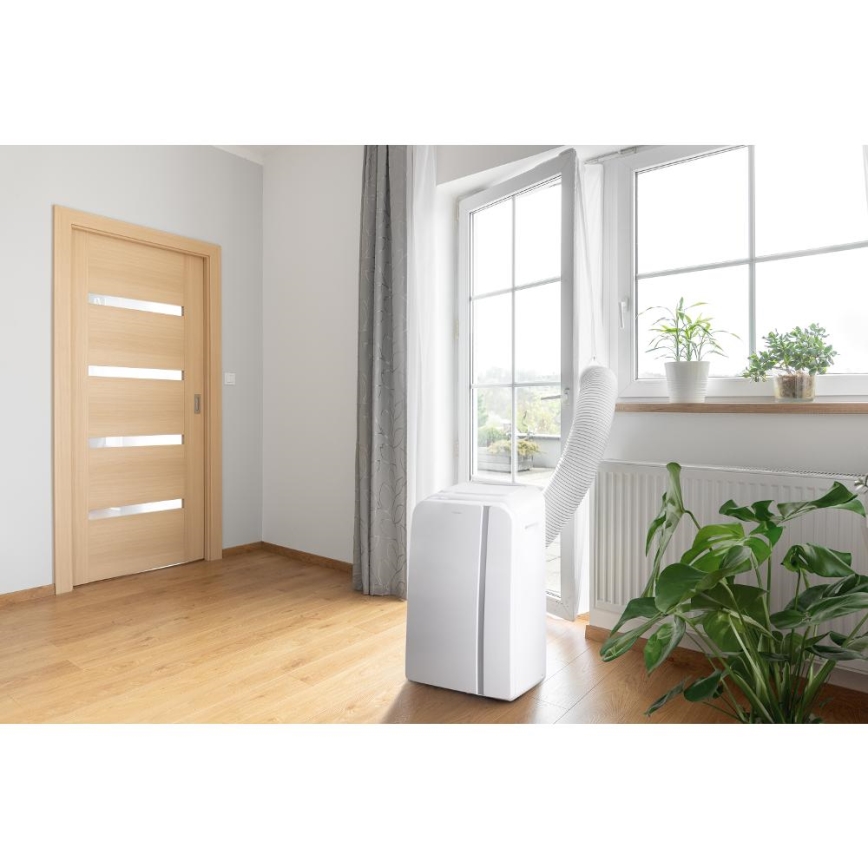 Sencor - Mobil smart airconditionanlæg 3-i-1 med tilbehørssæt 1450W/230V 12000 BTU Wi-Fi hvid + fjernbetjening