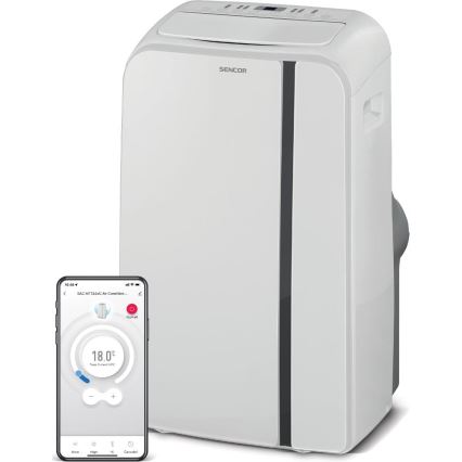 Sencor - Mobil smart airconditionanlæg 3-i-1 med tilbehørssæt 1450W/230V 12000 BTU Wi-Fi hvid + fjernbetjening